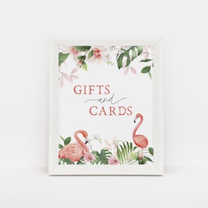 Tropical Flamingo Tischschild, Geschenke und Karten, Tropical Hawaiian Poster, Baby Shower Decor, bearbeitbare PDF, Instant Download