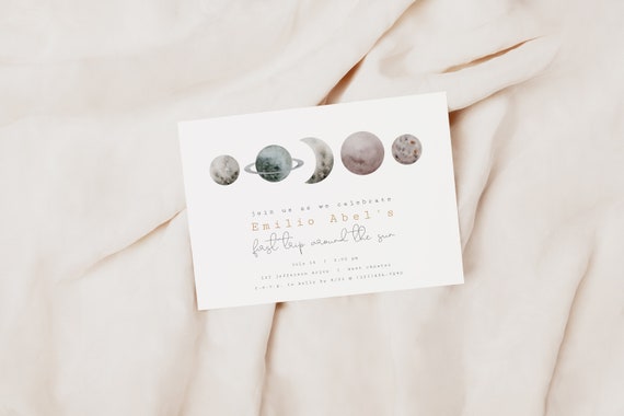 EDITABLE First Trip Around The Sun Invitation, Space First Birthday Invite, Planets 1st Birthday, Outer Space Invite, Instant Download