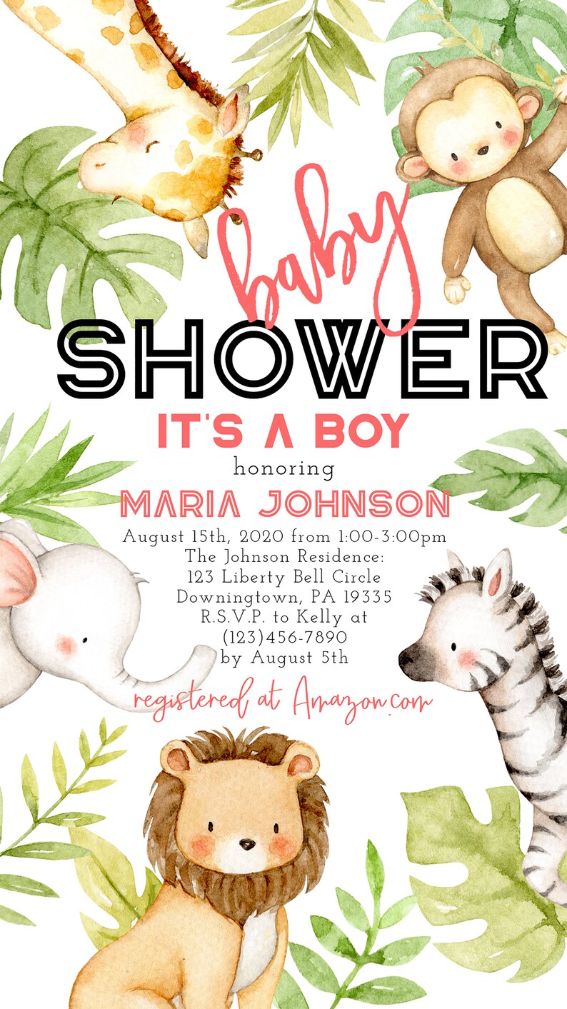 Safari Baby Shower Evite Baby Animals Digital Invitation Boy Etsy