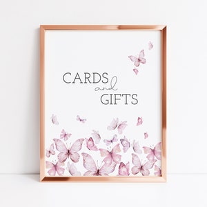 Vlinderkaarten en geschenken teken, vlinderkussen decor, babyshower, bruidsdouche, cadeau- en kaarttafel, bewerkbaar teken, instant download