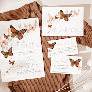 Monarch Butterfly Kisses And Baby Wishes Invitation, Girl Baby Shower, Butterfly Baby Sprinkle, Editable PDF, Instant Download