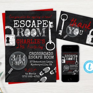 Adult Escape Room Birthday Invite, Escape Room Party Invitation, Mystery Birthday, Escape Room Game, Any Age, Editable PDF, Instant Download