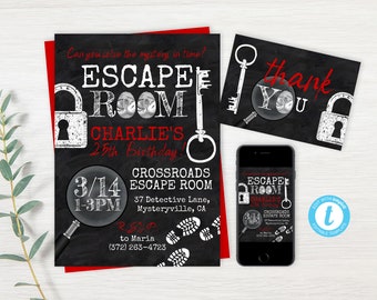 Adult Escape Room Birthday Invite, Escape Room Party Invitation, Mystery Birthday, Escape Room Game, Any Age, Editable PDF, Instant Download