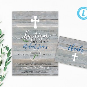 EDITABLE Rustic Baptism Invite, Baptism Invitation Template, Boy Baptism, Rustic, Instant Download