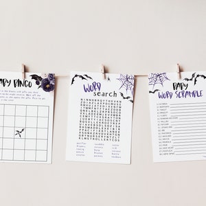Halloween Baby Shower Games, Word Scramble, Word Search, Baby Bingo, Printable Games, Goth Baby Shower, Instant Download