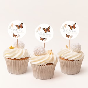 EDITABLE Monarch Butterfly Cupcake Topper, Girl Baby Shower, Baby Shower Cutouts, Favor Tags, Gift Tags, Printable Label, Instant Download