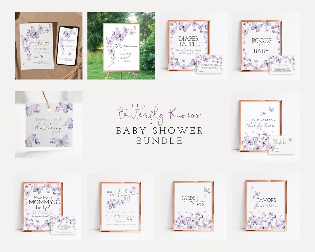 Butterfly Baby Shower Invitation Bundle, Butterfly Kisses Invite ...