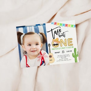 EDITABLE Taco Bout One Invite, Picture Invite, Fiesta Birthday Invitation, Taco Party, 1st Birthday, Boy Or Girl Invite, Instant Download