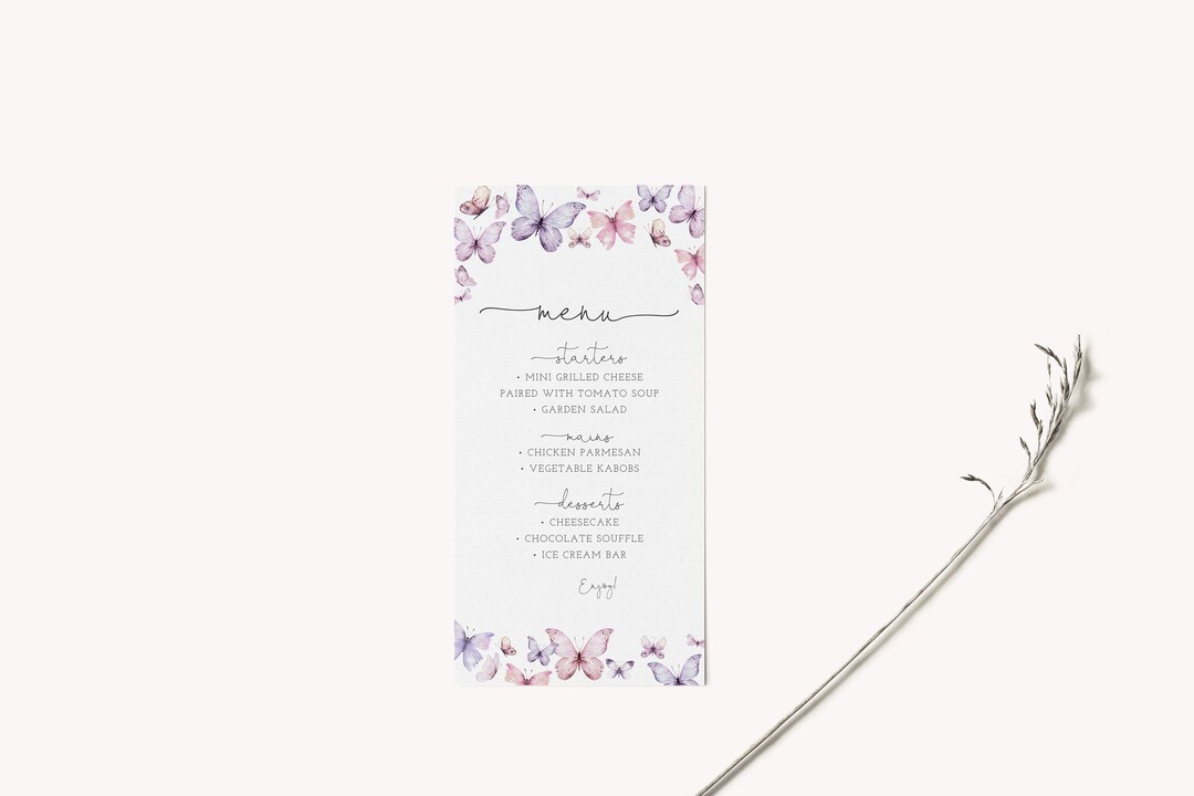 Butterfly Printable Menu, Baby Shower Menu, Butterfly Kisses and Baby ...