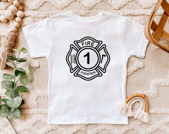 Firefighter Baby Shirt, Fire First Birthday, Firetruck Badge 1st Birthday Outfit, Smash Cake Shirt, Baby Short Sleeve Bodysuit