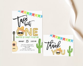 EDITABLE Taco Bout One Invite, First Fiesta Birthday Invitation, Taco Party, 1st Birthday, Boy Or Girl Invite, Instant Download