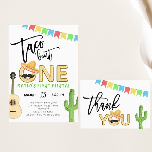 EDITABLE Taco Bout One Invite, First Fiesta Birthday Invitation, Taco Party, 1st Birthday, Boy Or Girl Invite, Instant Download