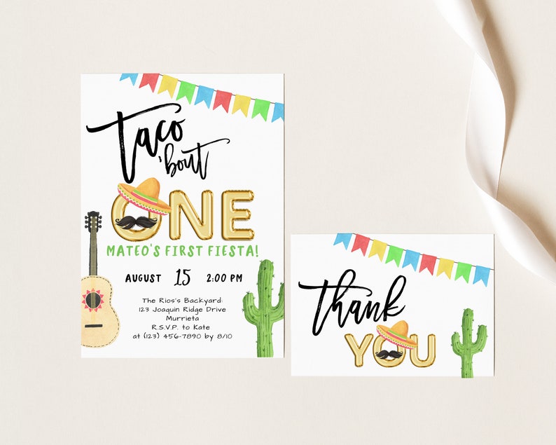 EDITABLE Taco Bout One Invite, First Fiesta Birthday Invitation, Taco Party, 1st Birthday, Boy Or Girl Invite, Instant Download image 1