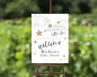 Twinkle Twinkle Little Star Welcome Sign, Custom Baby Shower Sign, Moon and Stars Baby Shower, Gender Neutral Baby Shower,  Instant Download