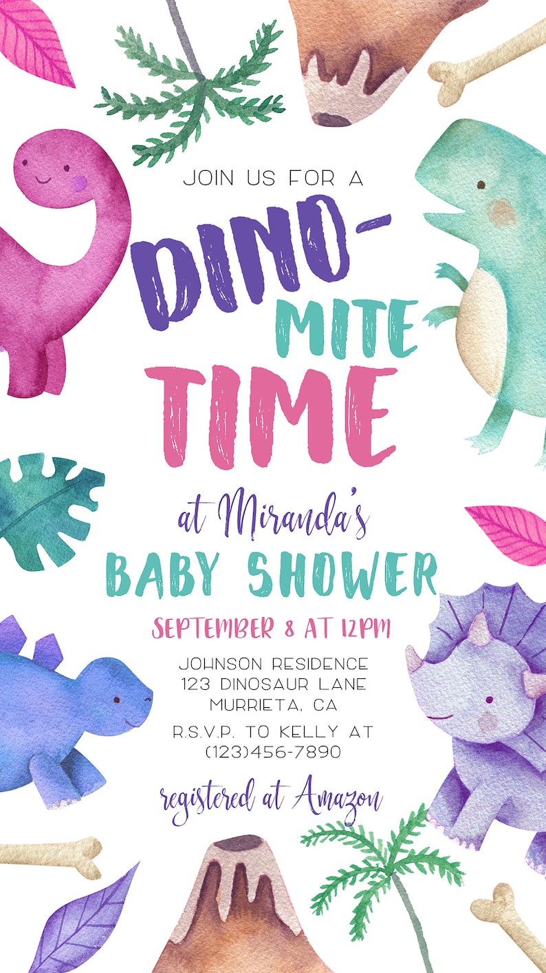 Dinosaur Baby Shower Evite TRex Digital Invitation Etsy
