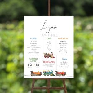 EDITABLE Trains Birthday Board, Train Poster, Choo Choo Birthday Milestone Board, Birthday Stats, Boy 3rd Birthday, Instant Download