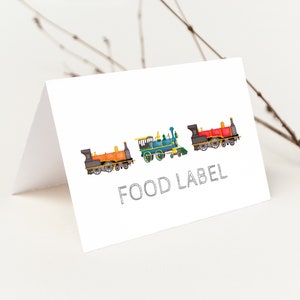 Trains Food Label Card, Printable Tent Fold Card, Party Food Labels, Instant Download