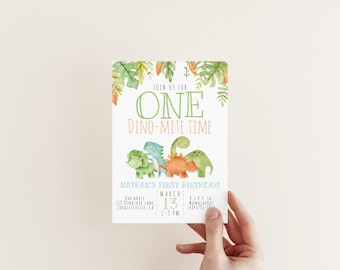 EDITABLE Dinosaur Birthday Invite, Dino-Mite First Birthday Invitation, T-Rex Birthday, 1st Birthday, Boy Birthday, Instant Download