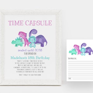 EDITABLE Dinosaurs Time Capsule, Printable Time Capsule Sign, Girl First Birthday, Jurassic Board, Instant Download