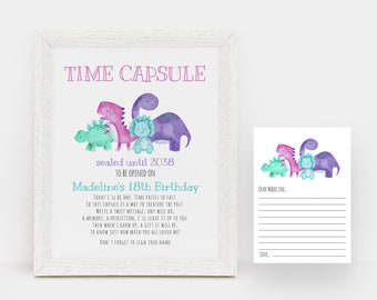 EDITABLE Dinosaurs Time Capsule, Printable Time Capsule Sign, Girl First Birthday, Jurassic Board, Instant Download