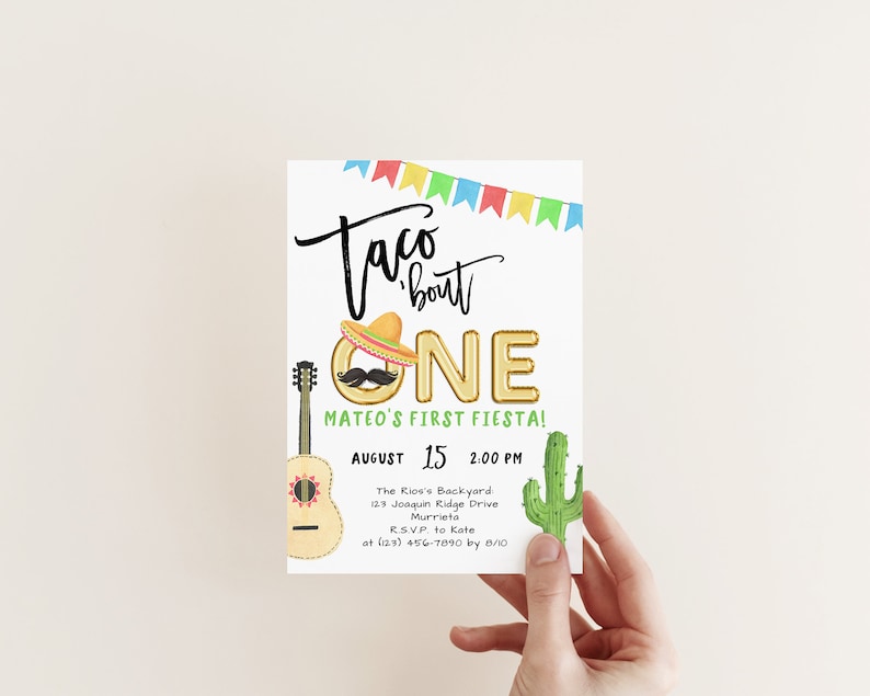 EDITABLE Taco Bout One Invite, First Fiesta Birthday Invitation, Taco Party, 1st Birthday, Boy Or Girl Invite, Instant Download image 2