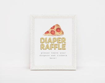 Pizza Windel Verlosung Zeichen, Pizza Party Zeichen, Windel Verlosung, Baby Shower Zeichen, gemeinsame Dusche, Pizza Dekor, bearbeitbare PDF, Instant Download