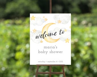 Twinkle Twinkle Little Star Willkommensschild, benutzerdefinierte Baby Shower Schild, Mond und Sterne Baby Shower, Instant Download