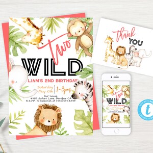 EDITIERBARE Zwei wilde Geburtstagseinladung, Safari Geburtstagseinladung, Safari 2nd Birthday, 2nd Birthday, Boy Girl Second Birthday, Instant Download