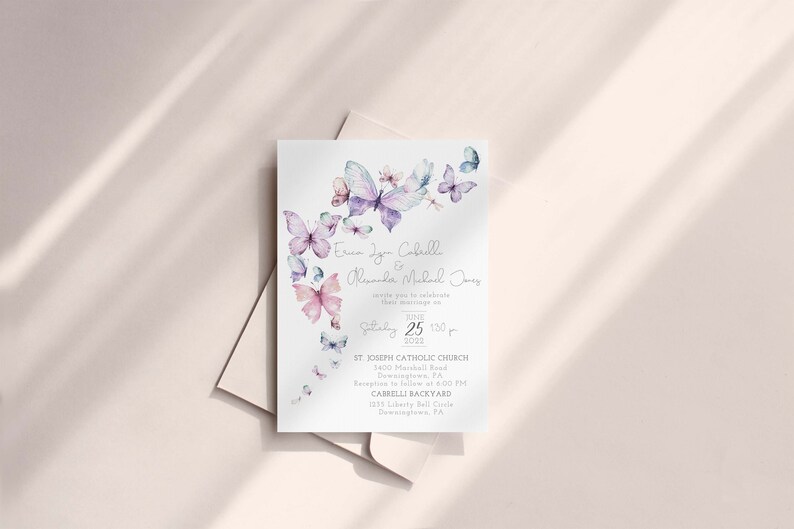 Butterfly Wedding Invitation, Purple Wedding Invite, Spring Summer Wedding, You Give Me Butterflies, Editable PDF, Instant Download image 3