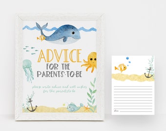 Under The Sea Advice For The Parents-To-Be, Printable Advice And Well Wishes Sign, Ocean Baby Shower, Instant Download