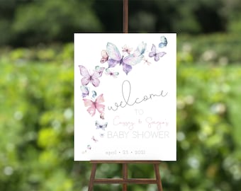 Butterfly Welcome Sign, Custom Baby Shower Sign, Butterflies Baby Shower, Spring Baby Shower, Summer Baby Shower, Instant Download