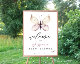 Butterfly Welcome Sign, Custom Baby Shower Sign, Butterflies Baby Shower, Spring Baby Shower, Summer Baby Shower, Instant Download