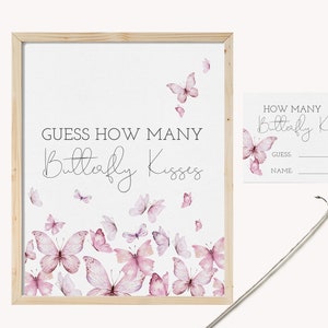 EDITABLE Guess How Many Butterfly Kisses, Pink Butterflies Shower Decor, Butterfly Activity, Butterfly Kisses, Instant Download