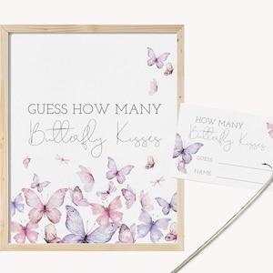 Guess How Many Butterfly Kisses Sign, Bridal Shower Game, Baby Shower Game, Guessing Game, Hershey Kisses, Editable PDF, Instant Download
