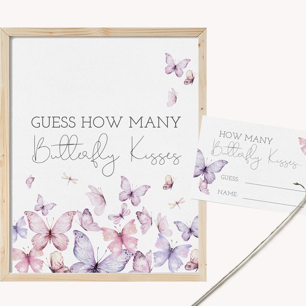 Guess How Many Butterfly Kisses Sign, Bridal Shower Game, Baby Shower Game, Guessing Game, Hershey Kisses, Editable PDF, Instant Download