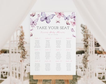 Pink Purple Butterfly Seating Chart, Custom Take Your Seat Sign, Butterflies Baby Shower, Butterfly Bridal Shower Poster, Instant Download