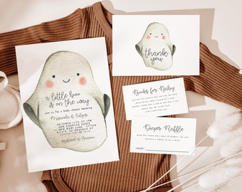Little Boo Baby Shower Invitation, Fall Baby Shower, Ghost Baby Sprinkle, Halloween Invite, Spooky Shower, Editable PDF, Instant Download