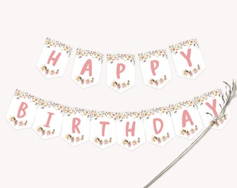 EDITABLE Fairy First Birthday Banner, Printable Happy Birthday, First Birthday, Birthday Decor, Whimsical Birthday Banner, Instant Download