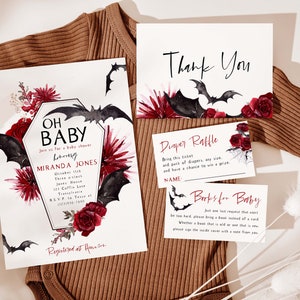 Oh Baby Halloween Baby Shower Invitation, Fall Baby Shower, Vampire Bat Baby Sprinkle, Coffin Invite, Editable PDF, Instant Download