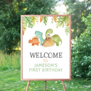 EDITABLE Dinosaur Welcome Sign, Custom Birthday Board, Boy First Birthday, Dino Birthday, T Rex, Welcome Poster, Instant Download