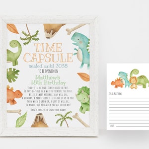 EDITABLE Dinosaurs Time Capsule, Printable Time Capsule Sign, First Birthday, Jurassic Board, Instant Download