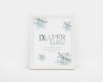 Snowflake Diaper Raffle Sign, Winter Wonderland Diaper Raffle, Baby It's Cold Outside Baby Shower, Editable PDF, Instant Download