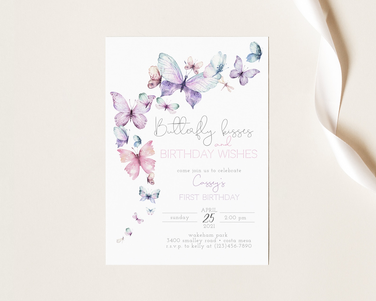Butterfly Kisses and Birthday Wishes Invitation Girl Birthday Etsy