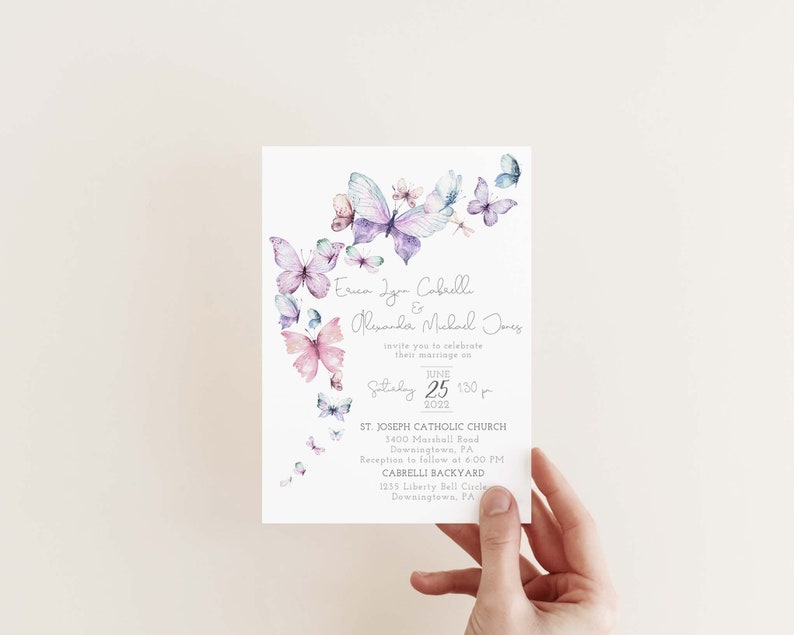 Butterfly Wedding Invitation, Purple Wedding Invite, Spring Summer Wedding, You Give Me Butterflies, Editable PDF, Instant Download image 5