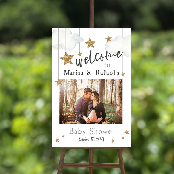 Twinkle Twinkle Little Star Welcome Sign, Custom Baby Shower Sign, Moon and Stars Baby Shower, Welcome With Picture Sign,  Instant Download