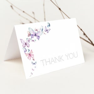Vlinder dank u kaart, vlinder kussen en baby wensen, tent vouw kaart, baby shower dank u, verjaardag dank u, Instant Download