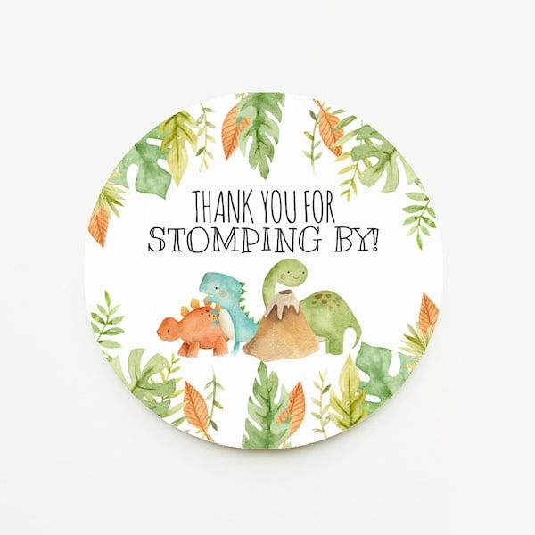 EDITABLE Dinosaur Favor Tags, Thank You Stickers, Thank You For Stomping By Gift Tags, Dinosaur Birthday Party, Instant Download