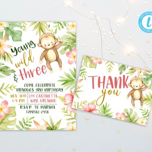 Young Wild And Three Birthday Invite, Safari Birthday Invitation, Safari 3rd Birthday, Instant Download