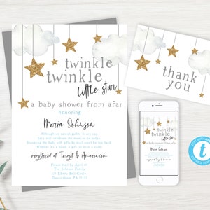 Twinkle Star Baby Shower By Mail Invitation, Long Distance Baby Shower, Little Star Shower By Mail, Editable PDF, Instant Download