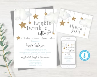 Twinkle Star Baby Shower By Mail Invitation, Long Distance Baby Shower, Little Star Shower By Mail, Editable PDF, Instant Download
